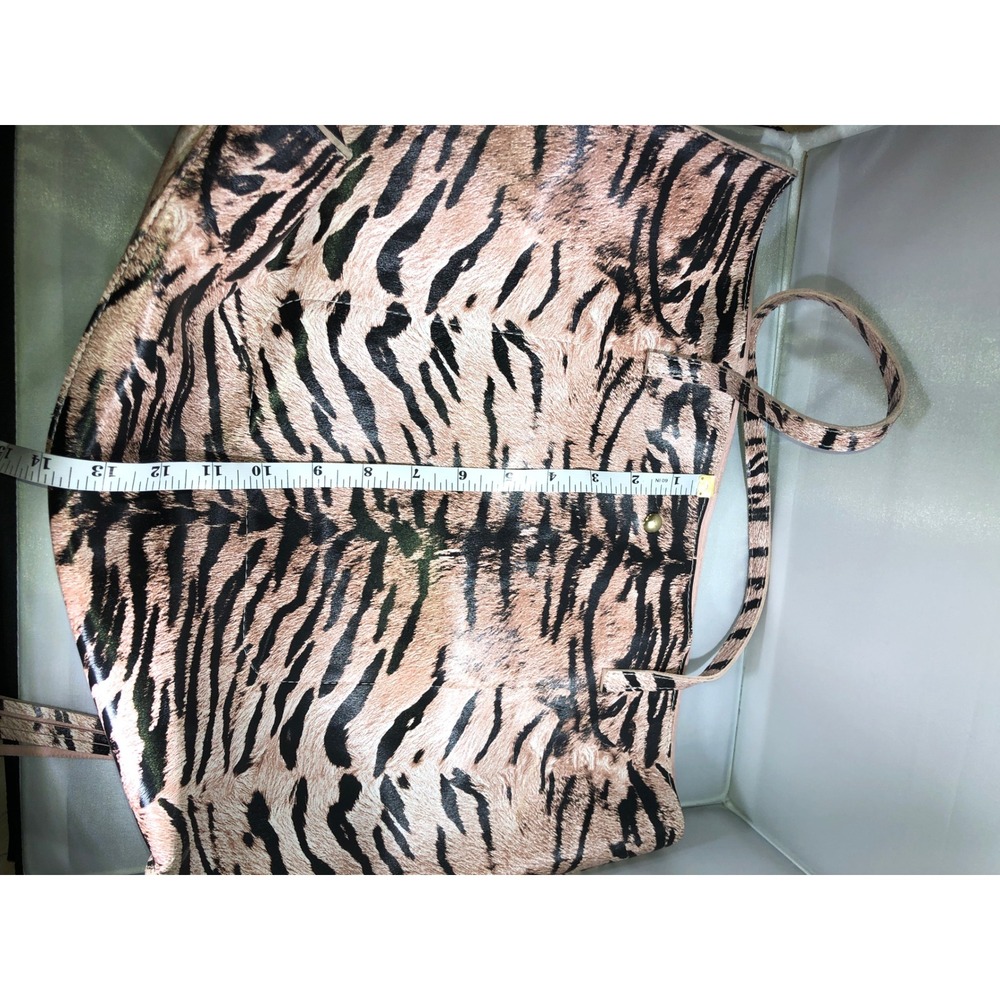 Pink Tiger Stripe Animal Print Tote Bag Faux Leather Tassel Handbag Large